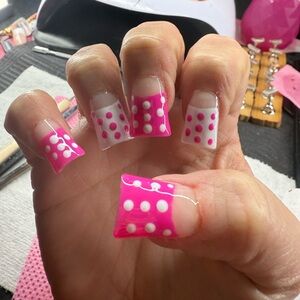Pink and White Polka Dot Nail Art
